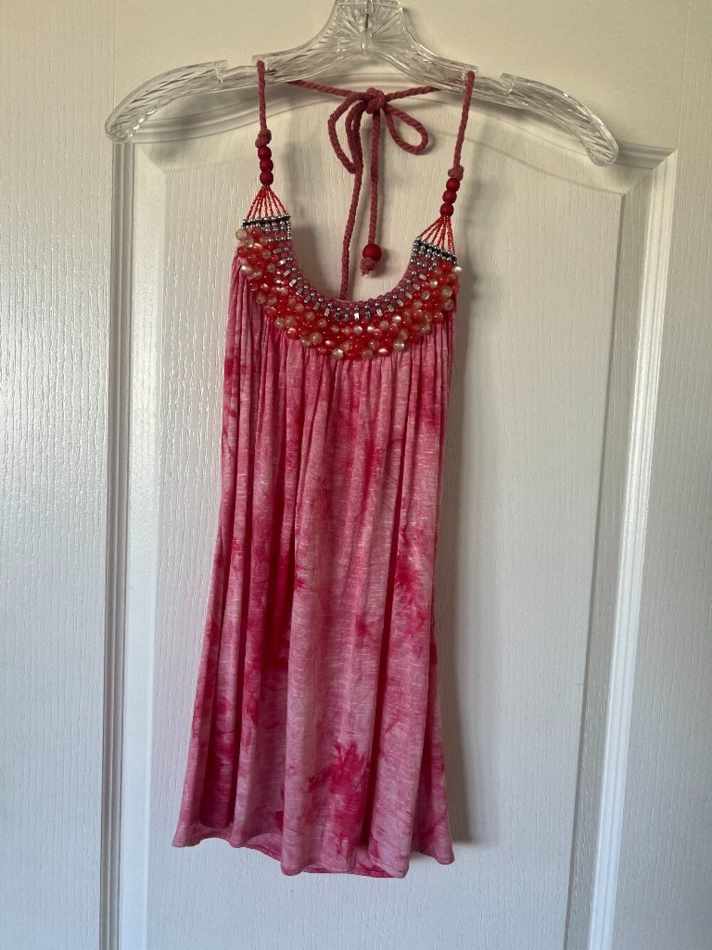 Pink Glass Beaded, Embellished Halter Top - Size Medium